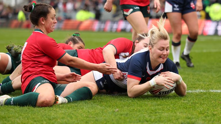 Tara-Jane Stanley goes over for her second try against Wales