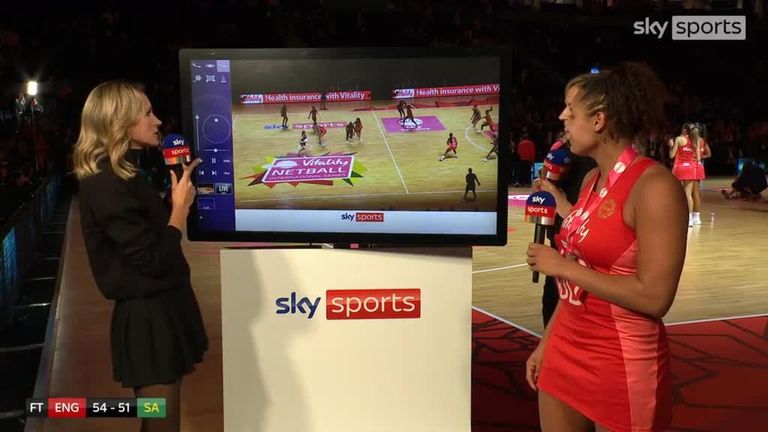 Player of the match Imogen Allison discusses England’s defensive play in the first game of the Vitality International Series against South Africa