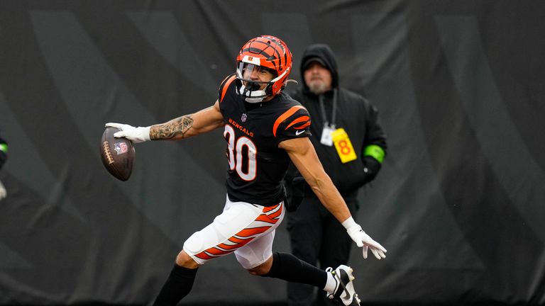 Chase Brown sprints away for a 54 yard touchdown for the Cincinnati Bengals against the Indianapolis Colts