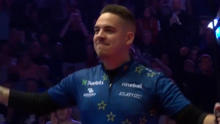 Francisco Sanchez Ruiz helps Europe take a 7-1 lead midway through the 2023 Mosconi Cup