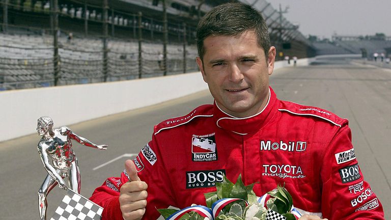 Gil de Ferran pictured celebrating after winning the Indy 500 in 2003