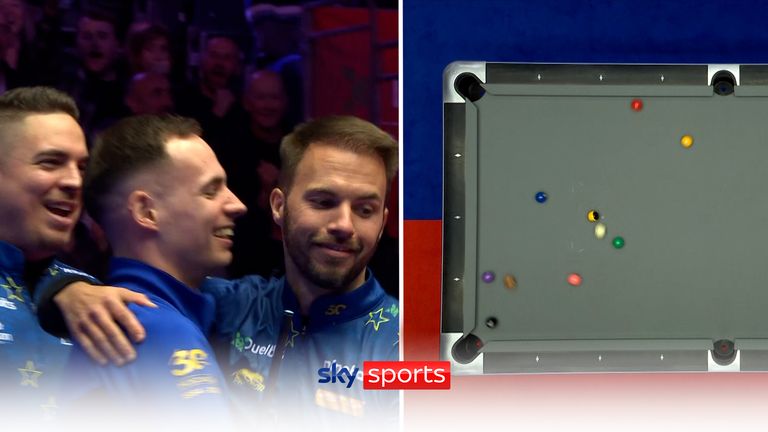 Team Europe's Albin Ouschan sinks a golden break on the opening day of the Mosconi Cup to level the match 2-2 against the USA