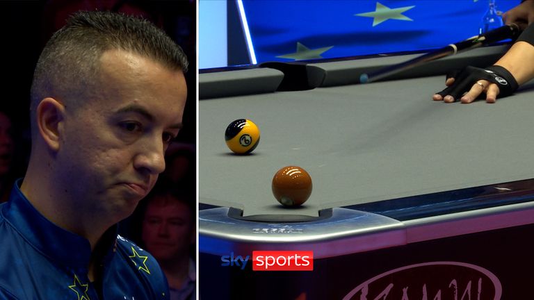 David Alcaide was extremely unlucky when his shot popped back out the pocket in the Mosconi Cup.