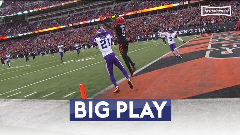 A look at the Cincinnati Bengals' Tee Higgins' epic touchdown in the last minute of the game to help them force the game to overtime against the Minnesota Vikings.