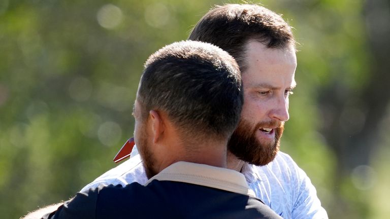 Chris Kirk was congratulated after his final round by Xander Schauffele (right), who ended the week in tied-tenth