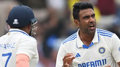 Ravichandran Ashwin celebrates, taking his first five-for of the series as England collapsed in their second innings