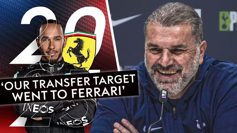 Tottenham boss Ange Postecoglou joked with reporters about the Deadline Day signing that got away... Lewis Hamilton!
