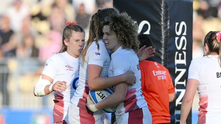 Ellie Kildunne scored twice in a player of the match display as the Red Roses beat Italy 48-0 in Parma