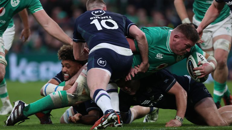 Tadhg Furlong crossed the try-line but knocked on as he looked to ground the ball 