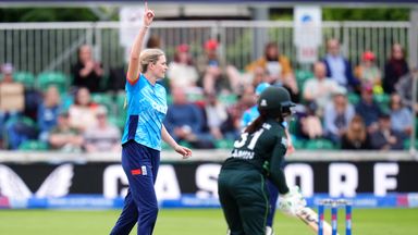 England Women v Pakistan Women - Third ODI - The Cloud County Ground
England's Lauren Bell (left) celebrates the wicket of Pakistan's Sidra Amin during the third women's one day international match at The Cloud County Ground, Chelmsford. Picture date