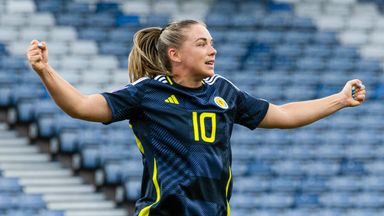 Scotland's Kirsty Hanson celebrates scoring in Scotland's 4-1 home win over Israel