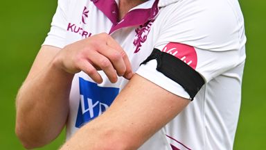 Somerset's Josh Davey was among the players to wear a black armband as a mark of respect to Josh Baker during the opening day of the latest Vitality County Championship matches