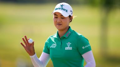 Minjee Lee reacts after finishing the 15th hole during the third round (AP Photo/Matt Slocum)