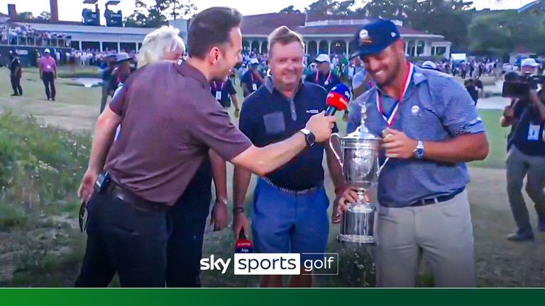 Bryson DeChambeau's put on a show for the Sky Sports cameras as he celebrated his US Open victory with the crowd