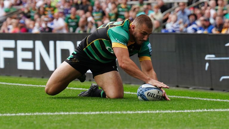 Ollie Sleightholme scored Northampton's second try, finishing off a piece of good fortune after a mis-hit kick