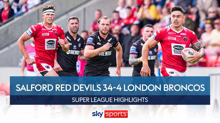 Highlights of the Super League clash between Salford Red Devils and London Broncos.