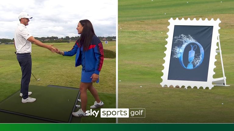 Ludvig Åberg showed off his impressive iron play on the range as he hit the 'Postage Stamp' target in a special challenge ahead of The 152nd Open