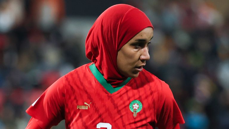 Benzina in action for Morocco during the 2023 Football World Cup