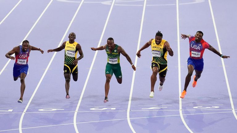 Kerley (right) took bronze in the men's 100m at the Paris 2024 Olympics, behind fellow American Noah Lyles and Jamaica's Kishane Thompson