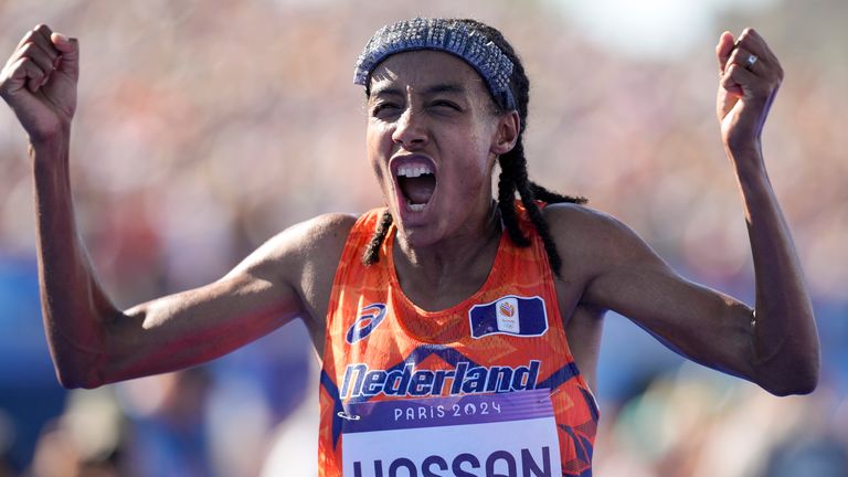Sifan Hassan celebrates a dramatic victory in the women's marathon in Paris