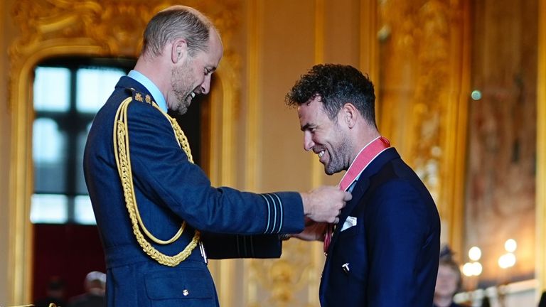 Sir Mark Cavendish was made a Knight Commander of the British Empire by the Prince of Wales at Windsor Castle