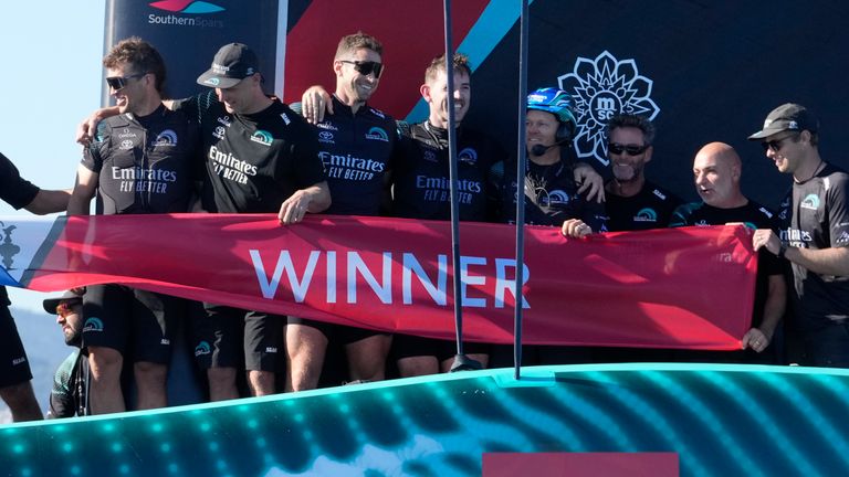 Emirates Team New Zealand's crew celebrate America's Cup victory 