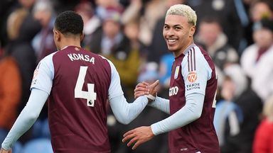 Morgan Rogers celebrates Aston Villa's second goal against Manchester City