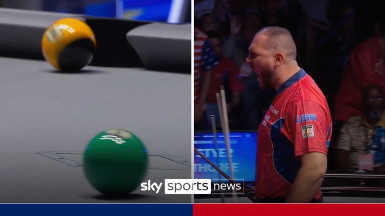 Elsewhere in cue sports on Sunday, watch the wild celebrations as Billy Thorpe hit this golden break for Team USA in the 2024 Mosconi Cup