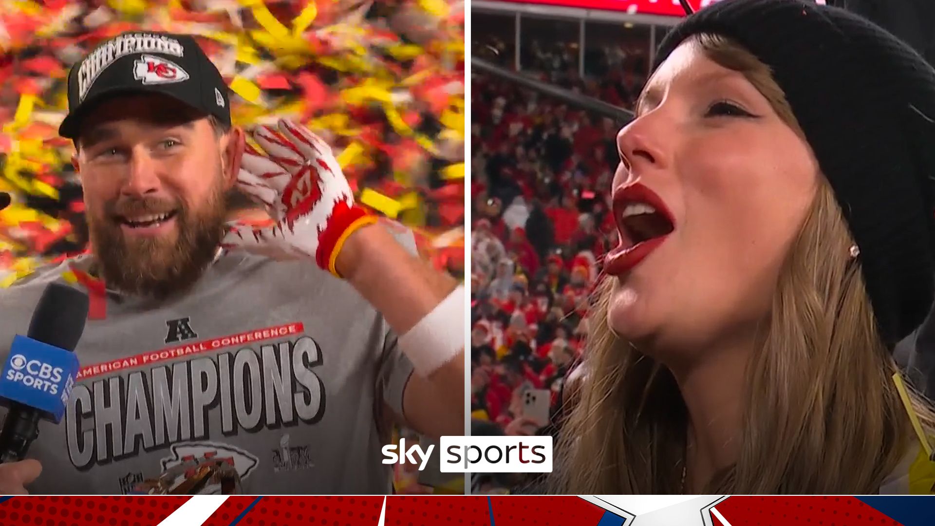 Kelce leads Chiefs sing-a-long as Taylor Swift watches on!