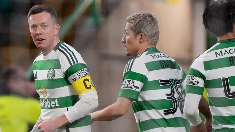 Callum McGregor (left) celebrates after scoring Celtic's opener