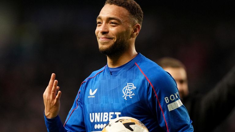 Rangers' Cyriel Dessers with the match ball after the Scottish Cup win against Fraserburgh