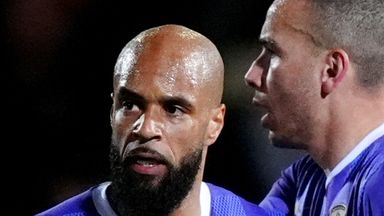 Notts County's David McGoldrick celebrates scoring their side's first goal of the game during the Sky Bet League Two match in Bradford, England. Picture date: Thursday April 17, 2025.
