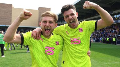 Port Vale's Nathan Smith and Connor Hall celebrate promotion to League One