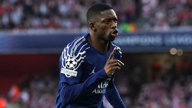 Paris Saint-Germain's Ousmane Dembele celebrates scoring against Arsenal