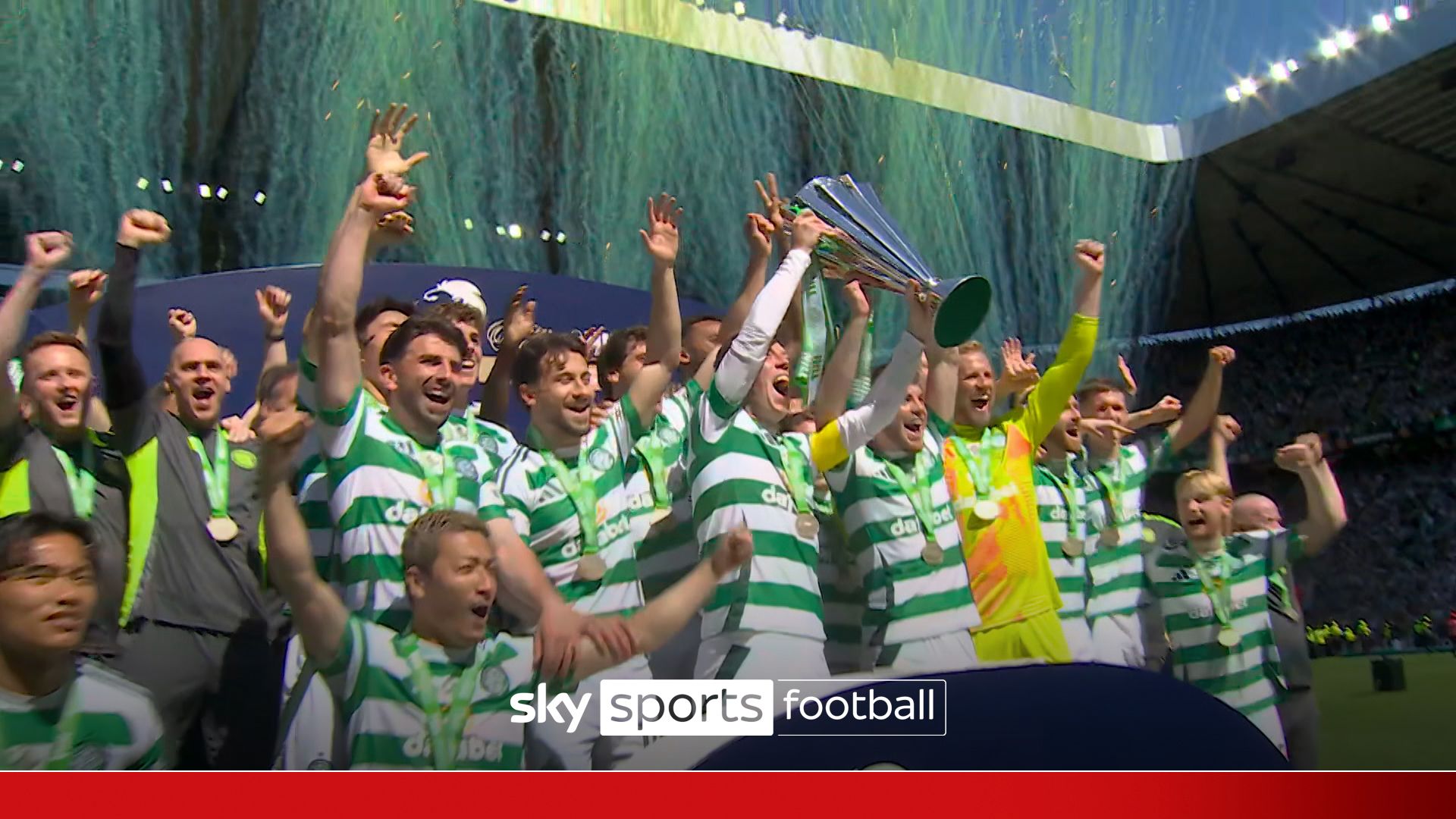 Celtic lift the Scottish Premiership trophy for the fourth season in a row!