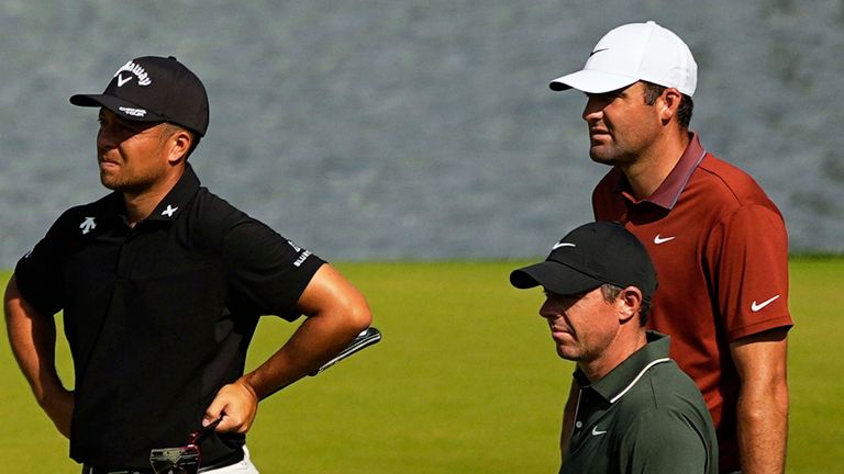 Scheffler played alongside Xander Schauffele and Rory McIlroy, who carded rounds of 71 and 74 respectively 