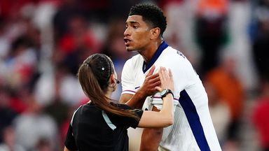 England's Jude Bellingham had to be held back by the assistant referee as VAR ruled out his goal vs Senegal