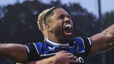 Bath's Joe Cokanasiga celebrates scoring his side's second try of the game during Gallagher Premiership semi-final match
