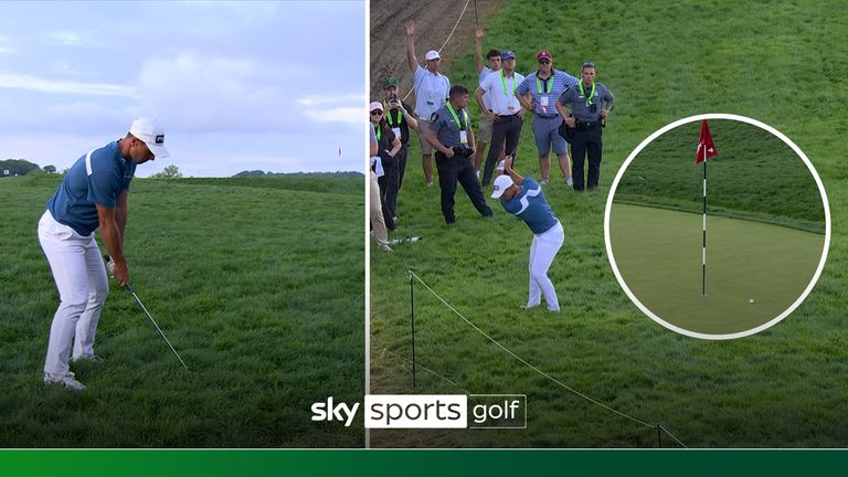 Viktor Hovland made an incredible birdie to briefly get within one of the leaders during his third round 