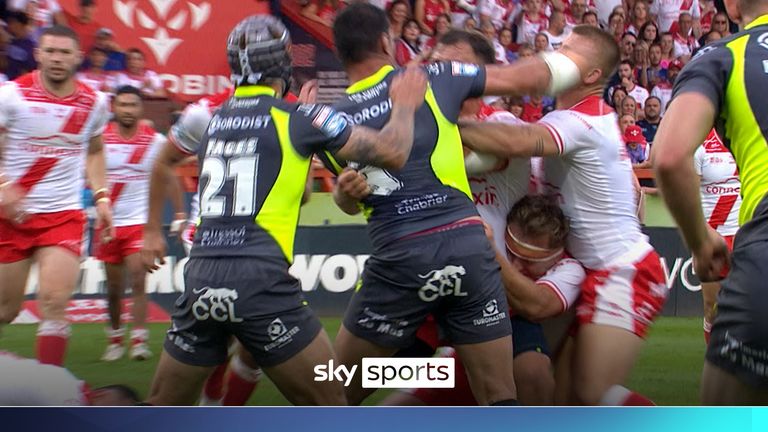 A huge brawl erupted in the Super League clash between Hull KR and Catalan Dragons, with Benjamin Garcia sent off in the aftermath