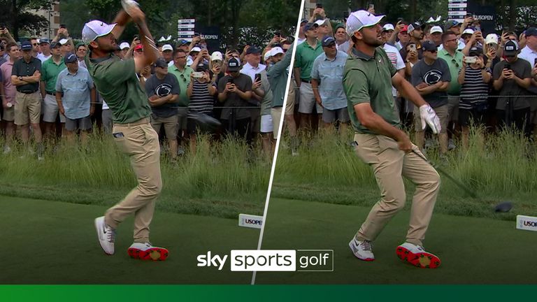 Scottie Scheffler, famed for his unique footwork, almost fell over when hitting a tee shot during round two of the US Open