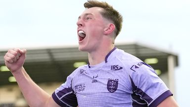 Jack Broadbent celebrates a try for Hull KR as they extend their lead in the Super League