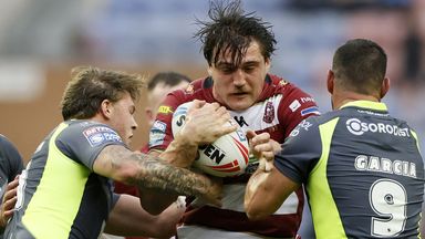 Wigan Warriors Liam Byrne in action against Catalans 