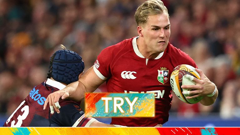 Duhan van der Merwe scored in the corner for the Lions' third try against the Reds