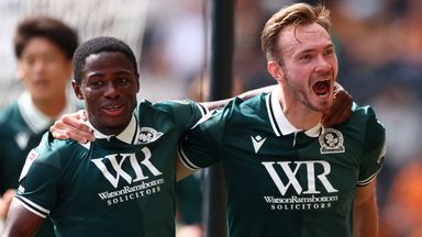 Ryan Hedges celebrates with team-mate Augustus Kargbo after giving Blackburn the lead at Hull