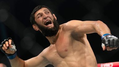 Khamzat Chimaev celebrates his win over Dricus Du Plessis at UFC 319