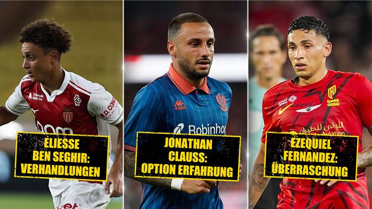 Bayer 04 Leverkusen beschäftigt sich mit Eliesse Ben Seghir (von l.), Jonathan Clauss und Ezequiel Fernandez.