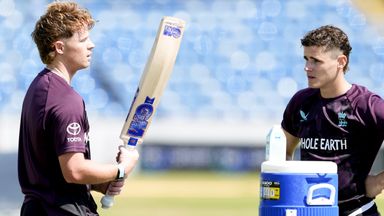 England's Ollie Pope with Jacob Bethell (right) during a nets session at Headingley in June