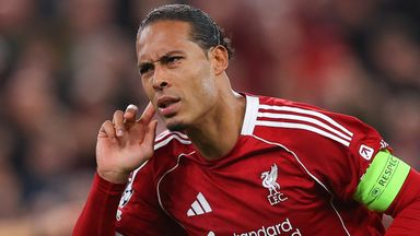 Virgil van Dijk celebrates scoring Liverpool's late winner against Atletico Madrid