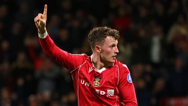 Nathan Broadhead celebrates scoring for Wrexham